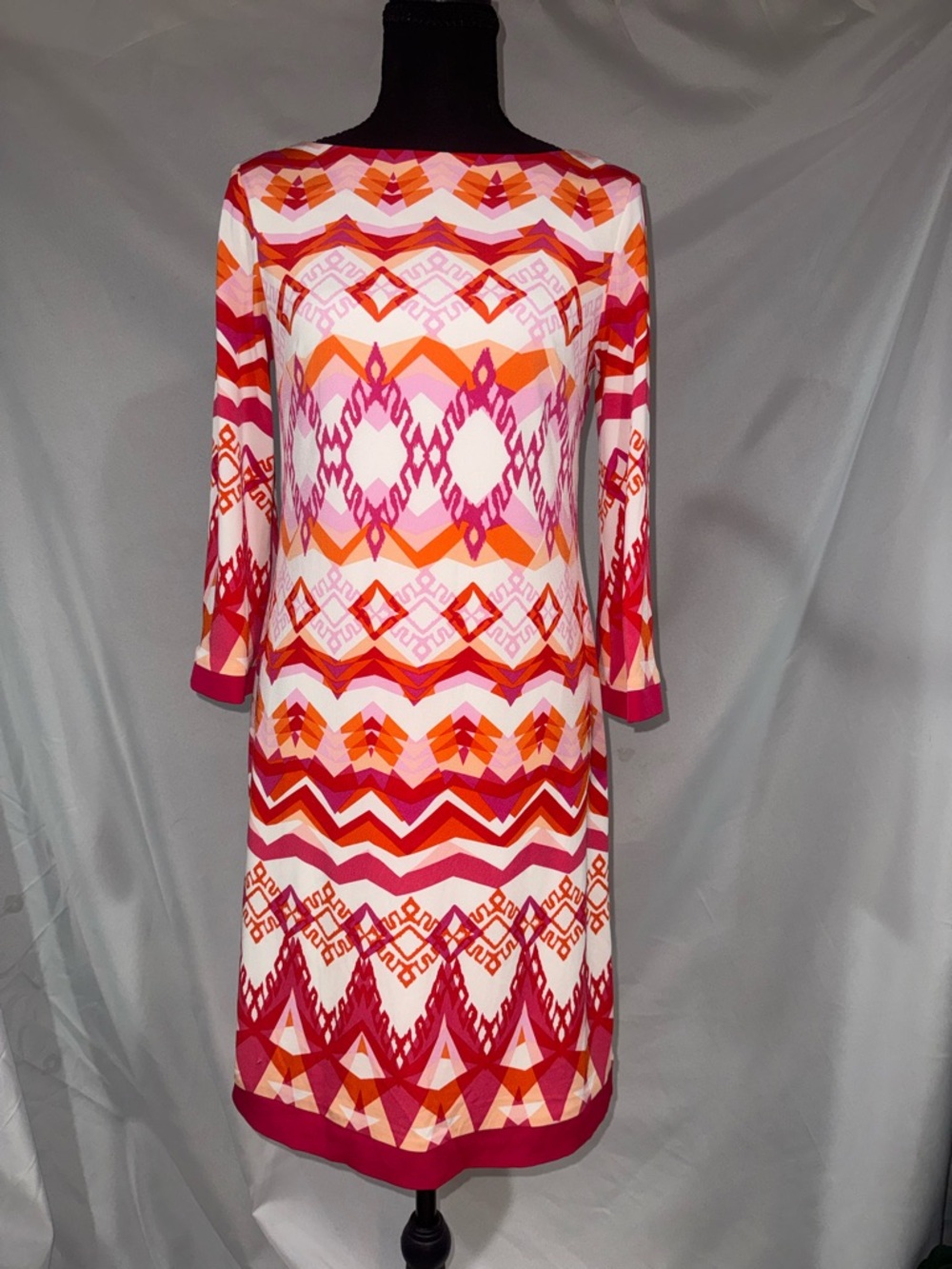 Eliza J Multicolor Geometric Long Sleeve Shift Dress